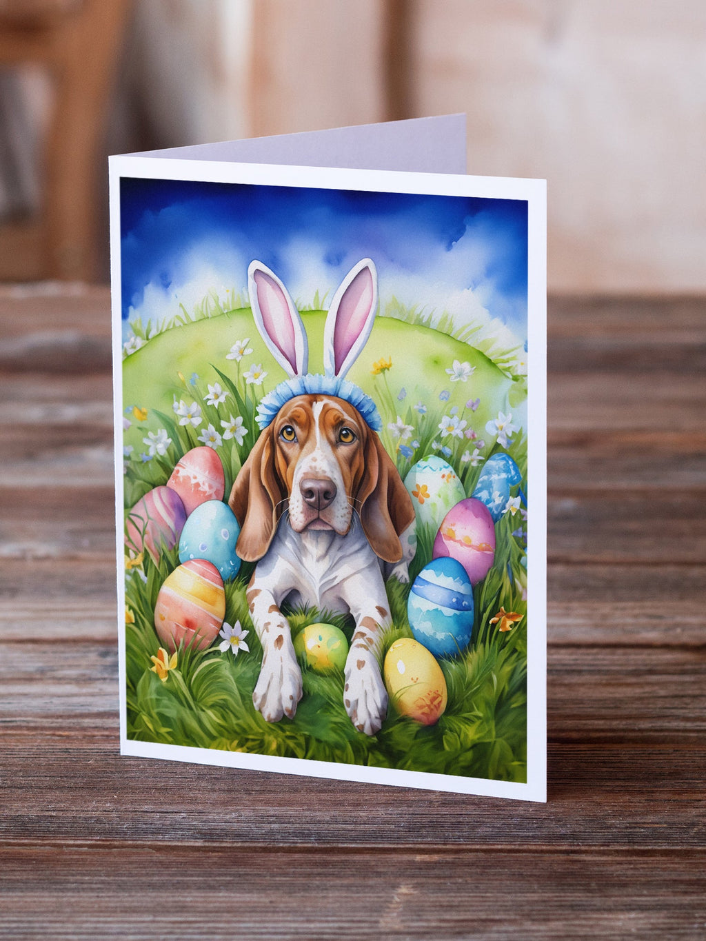American English Coonhound Easter Egg Hunt Greeting Cards Pack of 8 Blank Cards with Envelopes Whimsical A7 Size 5x7