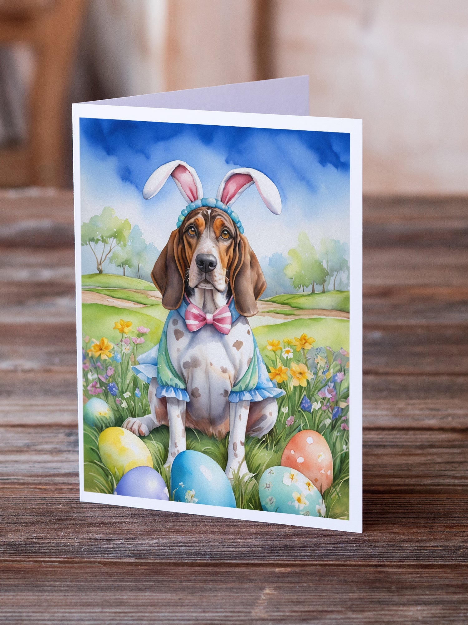 American English Coonhound Easter Egg Hunt Greeting Cards Pack of 8 Blank Cards with Envelopes Whimsical A7 Size 5x7