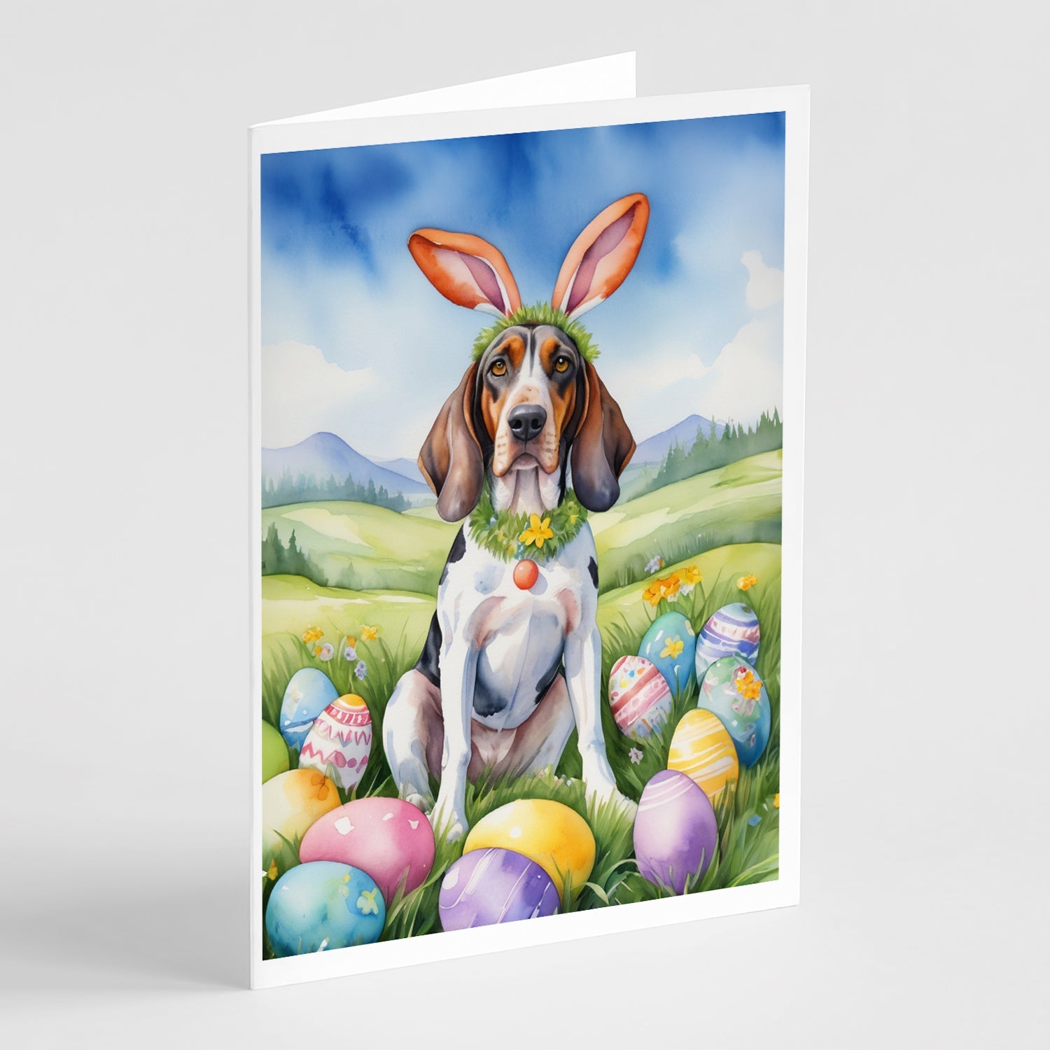 American English Coonhound Easter Egg Hunt Greeting Cards Pack of 8 Blank Cards with Envelopes Whimsical A7 Size 5x7