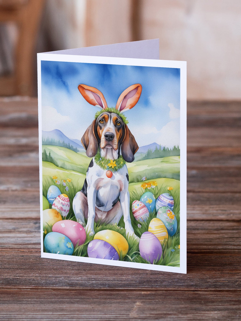 American English Coonhound Easter Egg Hunt Greeting Cards Pack of 8 Blank Cards with Envelopes Whimsical A7 Size 5x7
