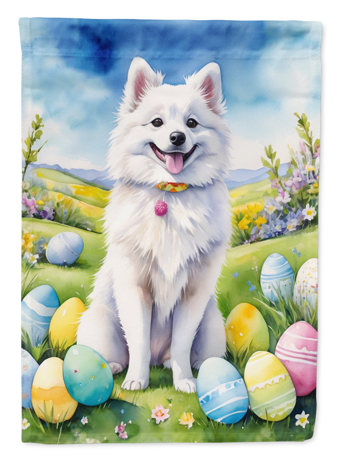 American Eskimo Easter Egg Hunt House Flag 28x40 Porch Sleeve Pole Decorative Outside Yard Banner Artwork Wall Hanging, Polyester