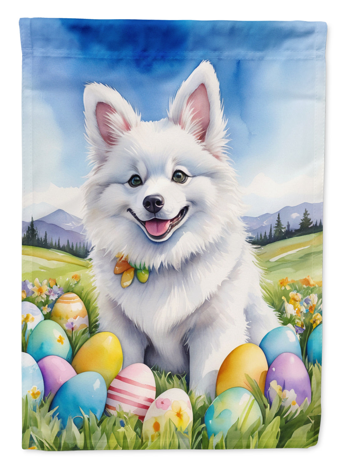 American Eskimo Easter Egg Hunt House Flag 28x40 Porch Sleeve Pole Decorative Outside Yard Banner Artwork Wall Hanging, Polyester