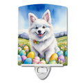 American Eskimo Easter Egg Hunt Ceramic Night Light Compact, UL-Certified, Ideal for Bedroom, Bathroom, Nursery, Hallway, Kitchen, 6x4x3, Multicolor