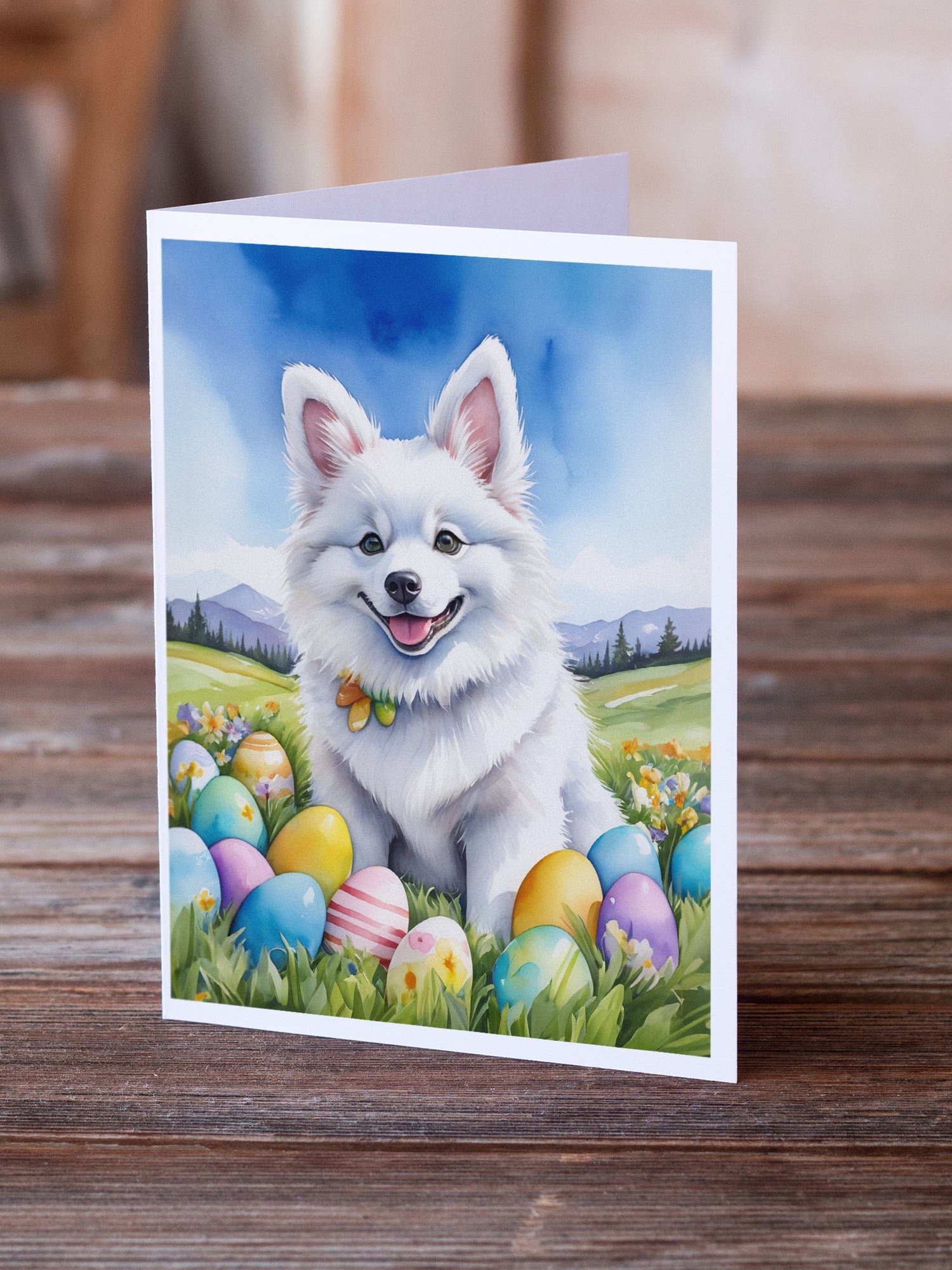 American Eskimo Easter Egg Hunt Greeting Cards Pack of 8 Blank Cards with Envelopes Whimsical A7 Size 5x7