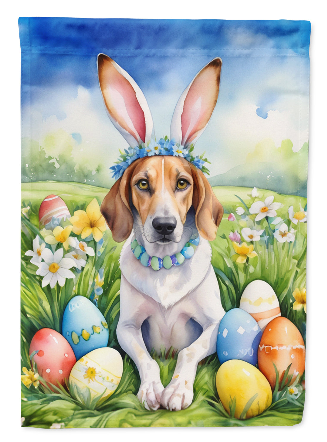 American Foxhound Easter Egg Hunt House Flag 28x40 Porch Sleeve Pole Decorative Outside Yard Banner Artwork Wall Hanging, Polyester