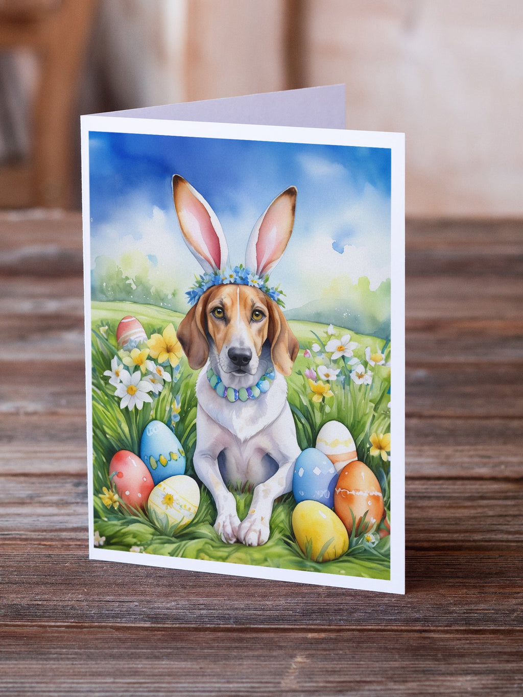 American Foxhound Easter Egg Hunt Greeting Cards Pack of 8 Blank Cards with Envelopes Whimsical A7 Size 5x7