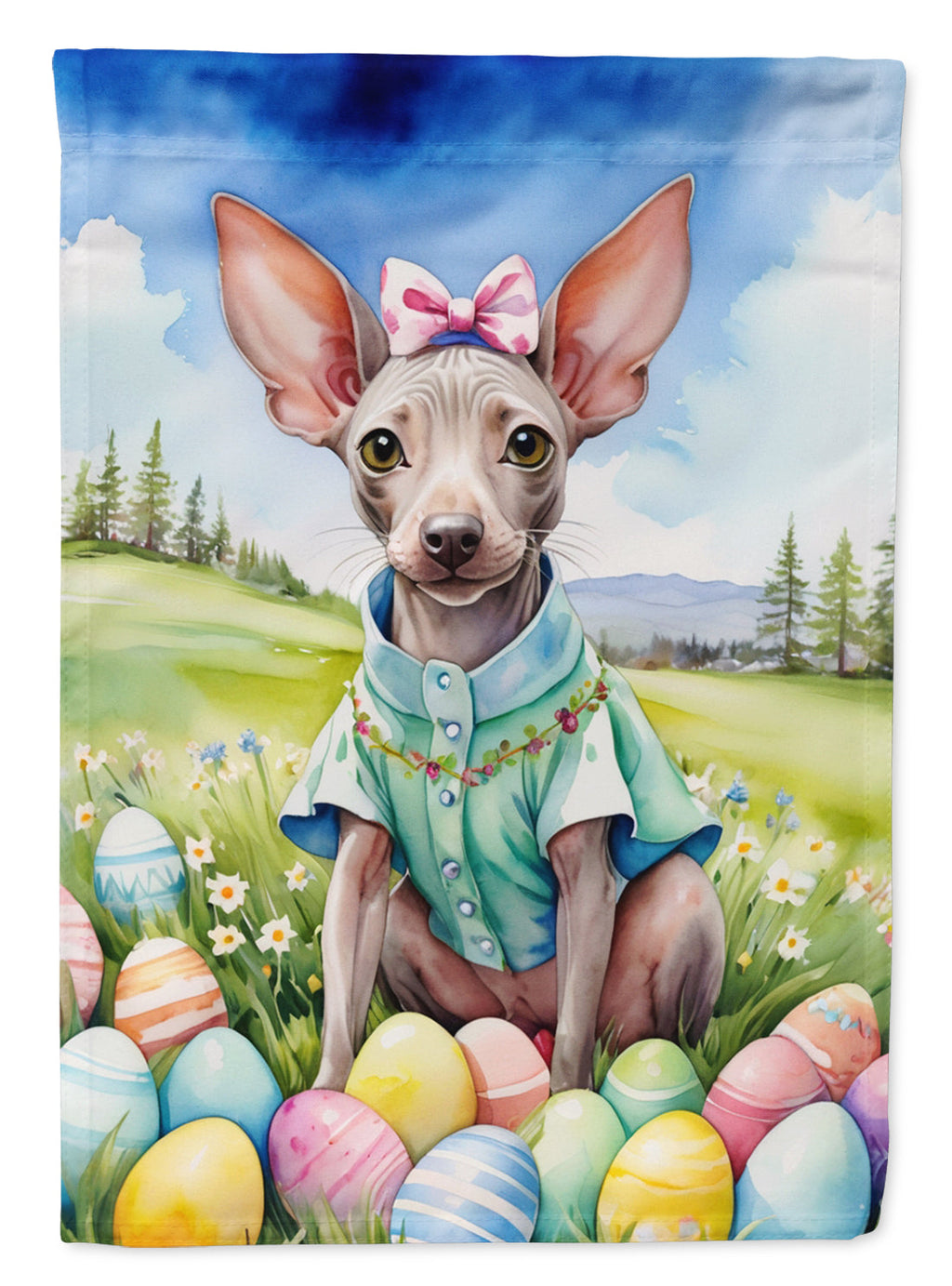 American Hairless Terrier Easter Egg Hunt House Flag 28x40 Porch Sleeve Pole Decorative Outside Yard Banner Artwork Wall Hanging, Polyester