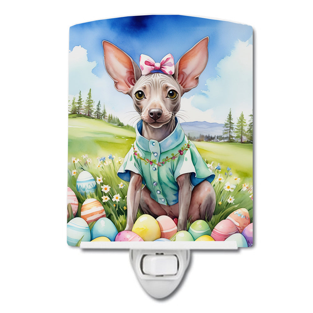 American Hairless Terrier Easter Egg Hunt Ceramic Night Light Compact, UL-Certified, Ideal for Bedroom, Bathroom, Nursery, Hallway, Kitchen, 6x4x3, Multicolor