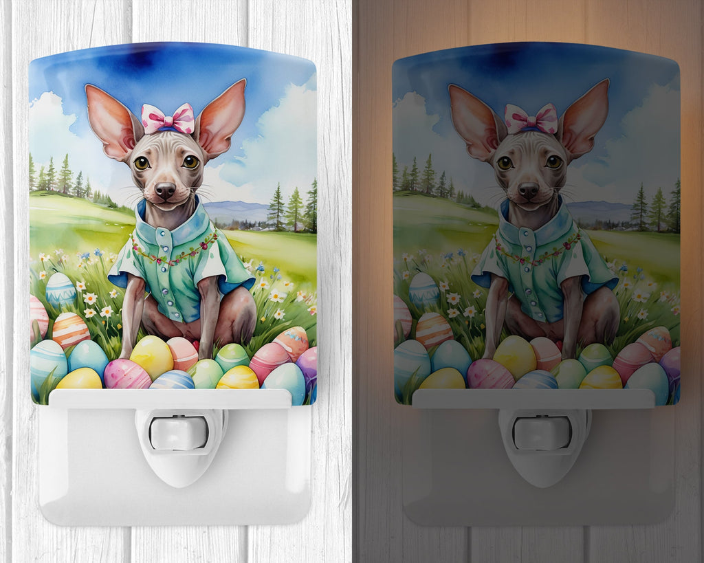 American Hairless Terrier Easter Egg Hunt Ceramic Night Light Compact, UL-Certified, Ideal for Bedroom, Bathroom, Nursery, Hallway, Kitchen, 6x4x3, Multicolor