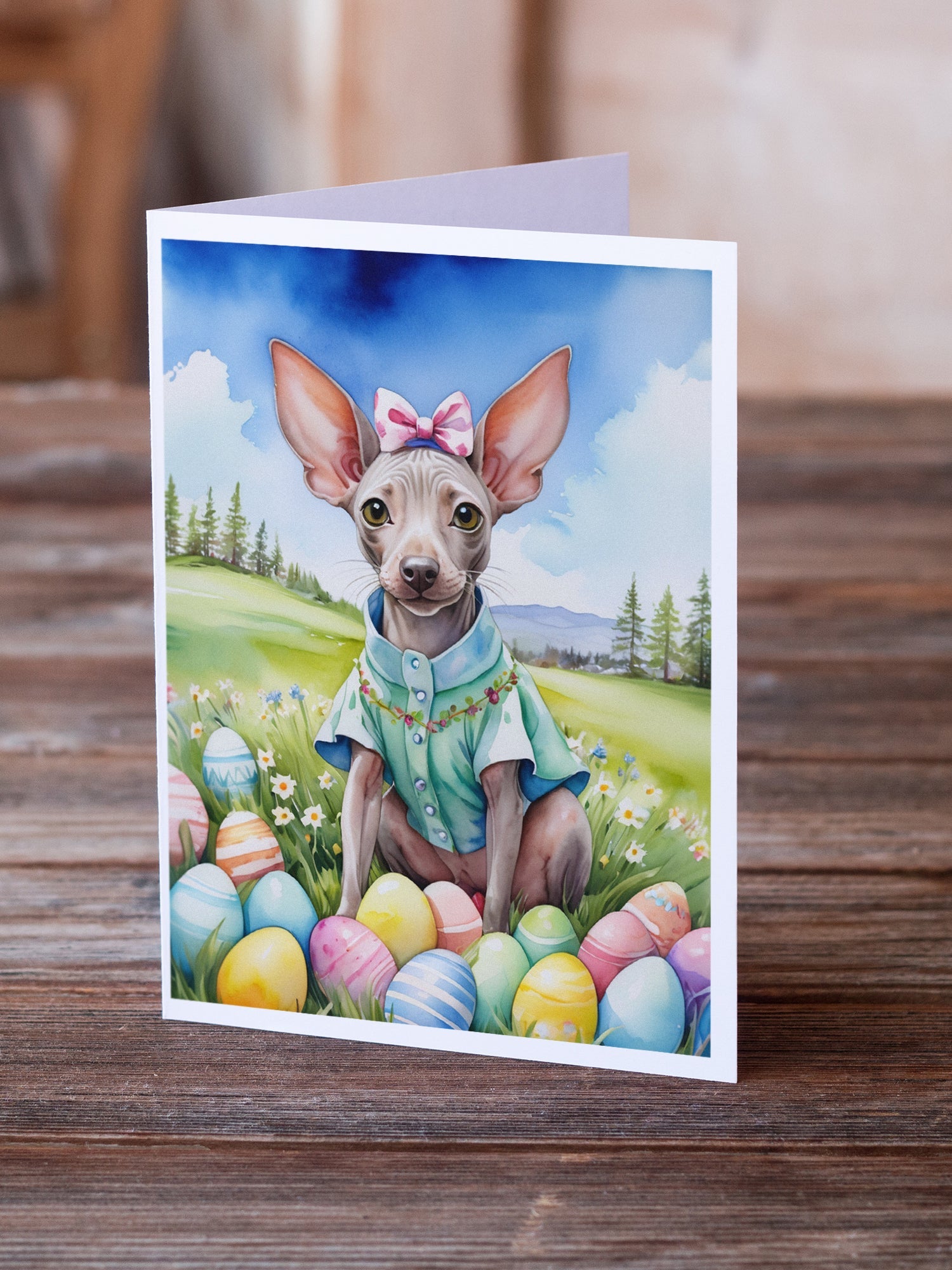 American Hairless Terrier Easter Egg Hunt Greeting Cards Pack of 8 Blank Cards with Envelopes Whimsical A7 Size 5x7