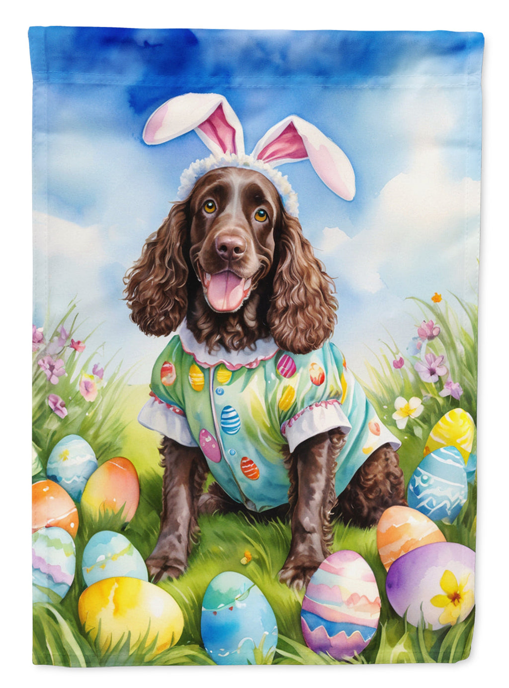 American Water Spaniel Easter Egg Hunt House Flag 28x40 Porch Sleeve Pole Decorative Outside Yard Banner Artwork Wall Hanging, Polyester