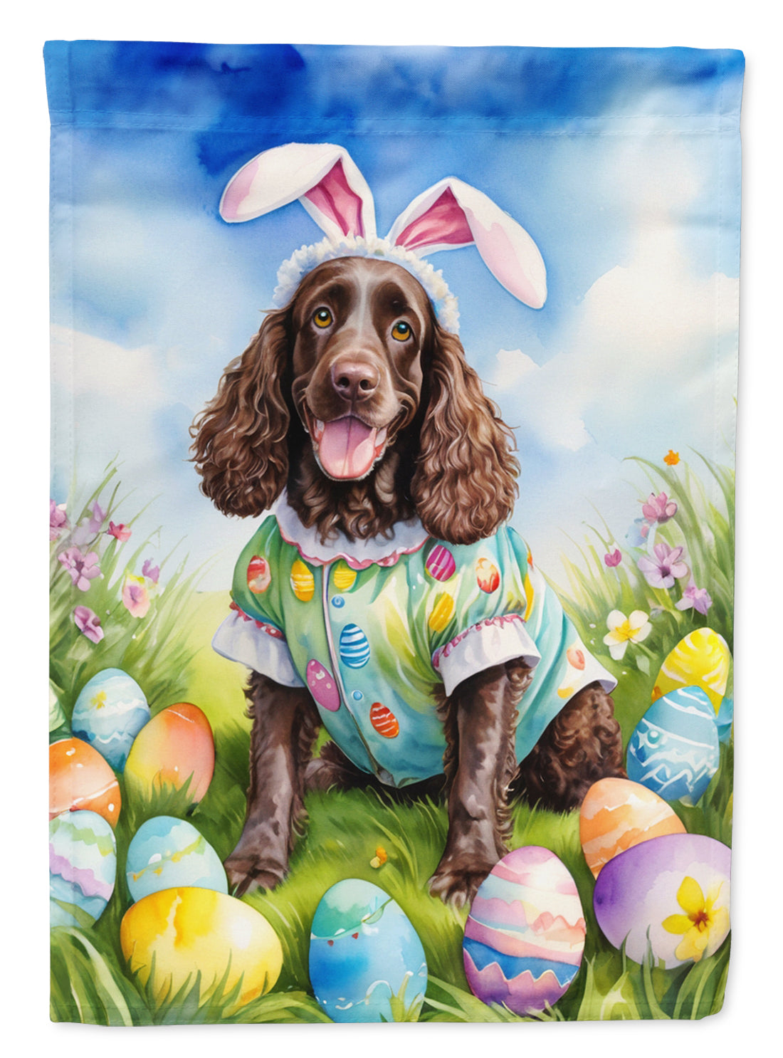 American Water Spaniel Easter Egg Hunt House Flag 28x40 Porch Sleeve Pole Decorative Outside Yard Banner Artwork Wall Hanging, Polyester
