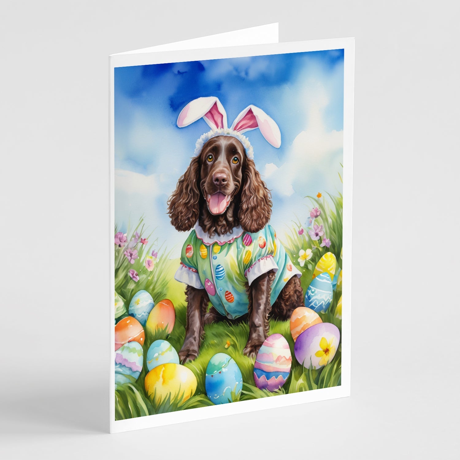American Water Spaniel Easter Egg Hunt Greeting Cards Pack of 8 Blank Cards with Envelopes Whimsical A7 Size 5x7