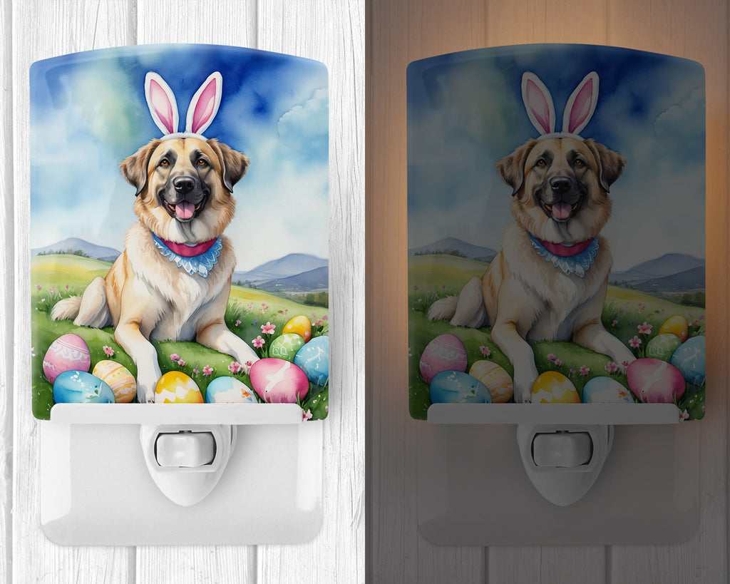 Anatolian Shepherd Dog Easter Egg Hunt Ceramic Night Light Compact, UL-Certified, Ideal for Bedroom, Bathroom, Nursery, Hallway, Kitchen, 6x4x3, Multicolor