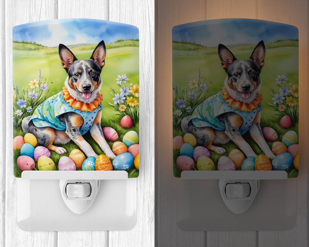 Australian Cattle Dog Easter Egg Hunt Ceramic Night Light Compact, UL-Certified, Ideal for Bedroom, Bathroom, Nursery, Hallway, Kitchen, 6x4x3, Multicolor