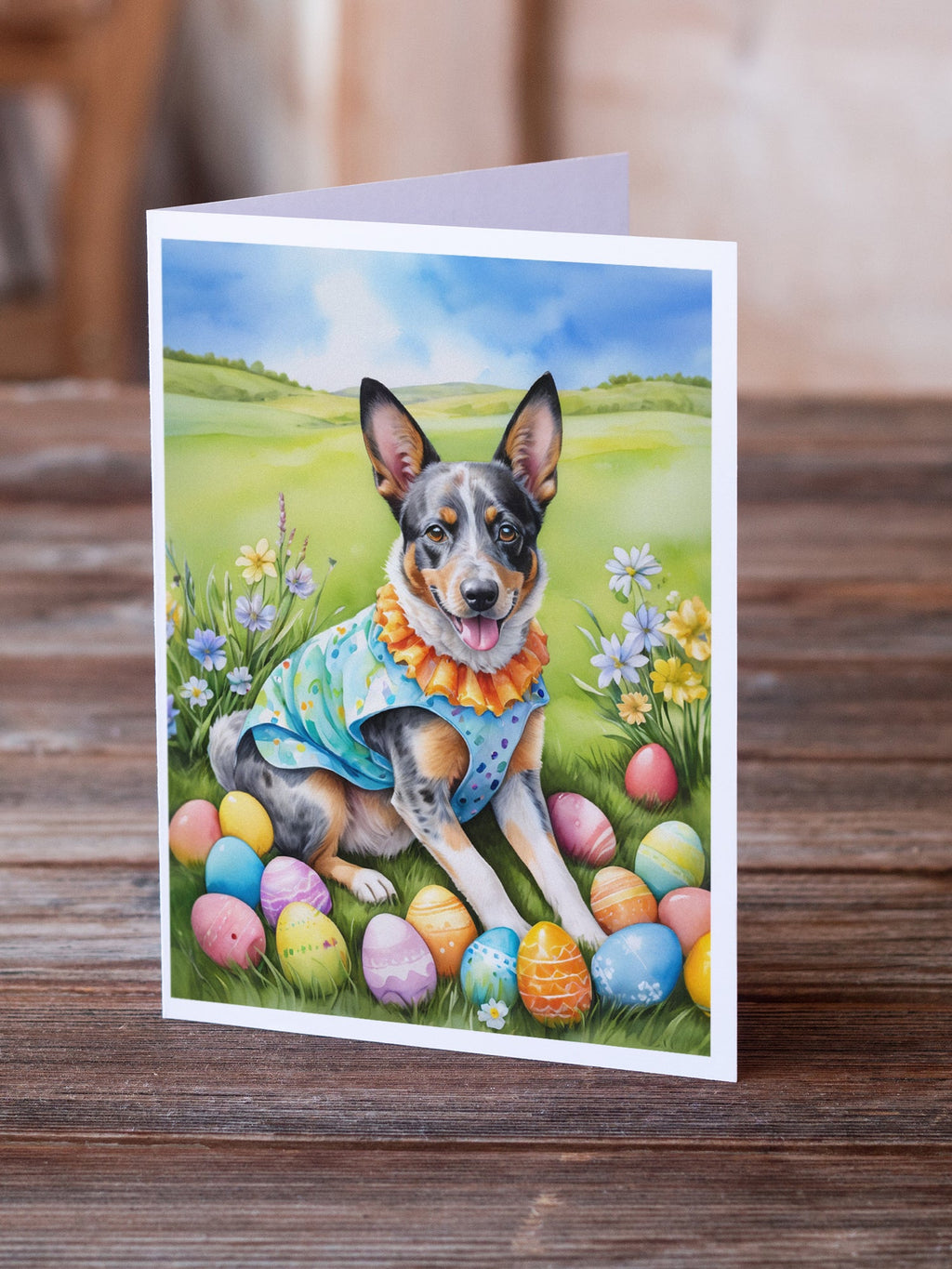 Australian Cattle Dog Easter Egg Hunt Greeting Cards Pack of 8 Blank Cards with Envelopes Whimsical A7 Size 5x7