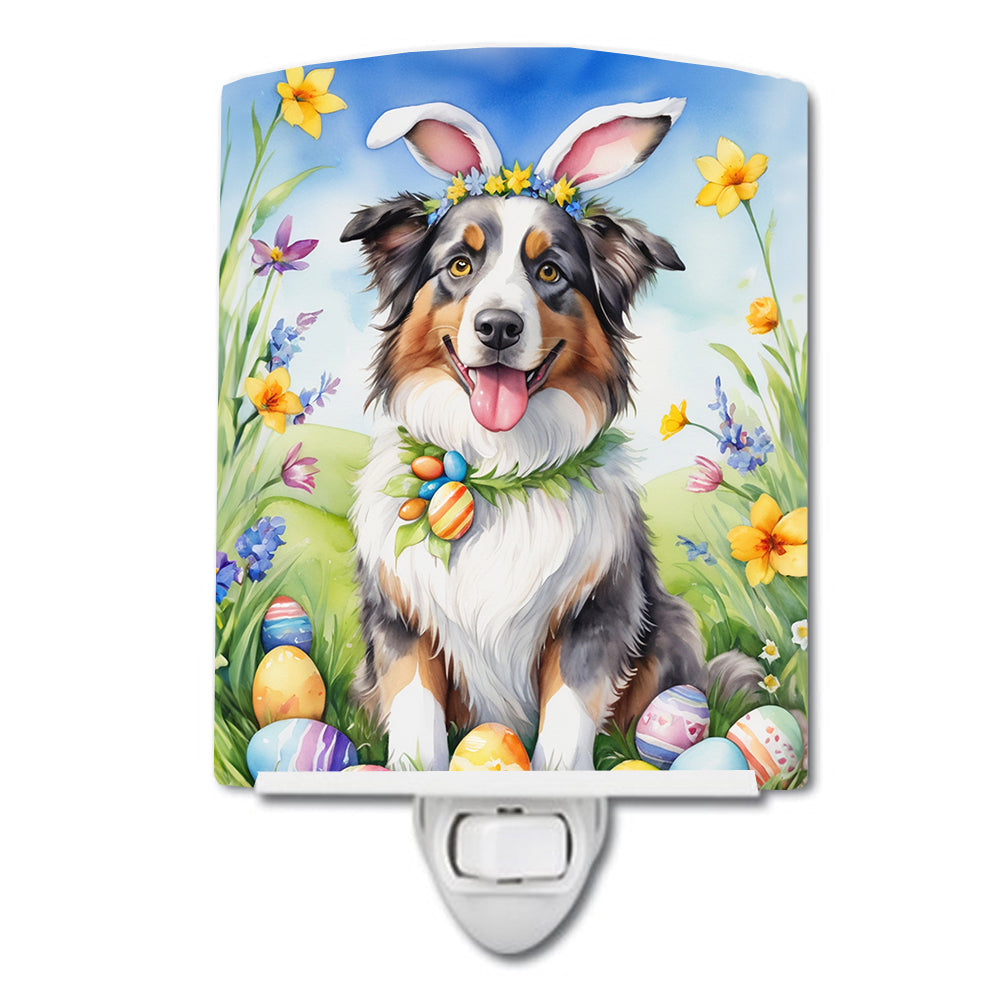 Australian Shepherd Easter Egg Hunt Ceramic Night Light Compact, UL-Certified, Ideal for Bedroom, Bathroom, Nursery, Hallway, Kitchen, 6x4x3, Multicolor