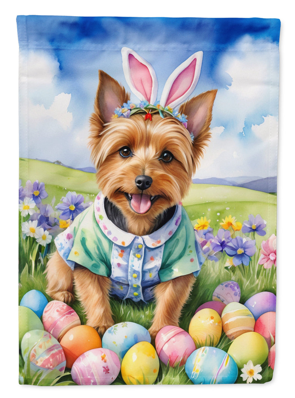 Australian Terrier Easter Egg Hunt House Flag 28x40 Porch Sleeve Pole Decorative Outside Yard Banner Artwork Wall Hanging, Polyester