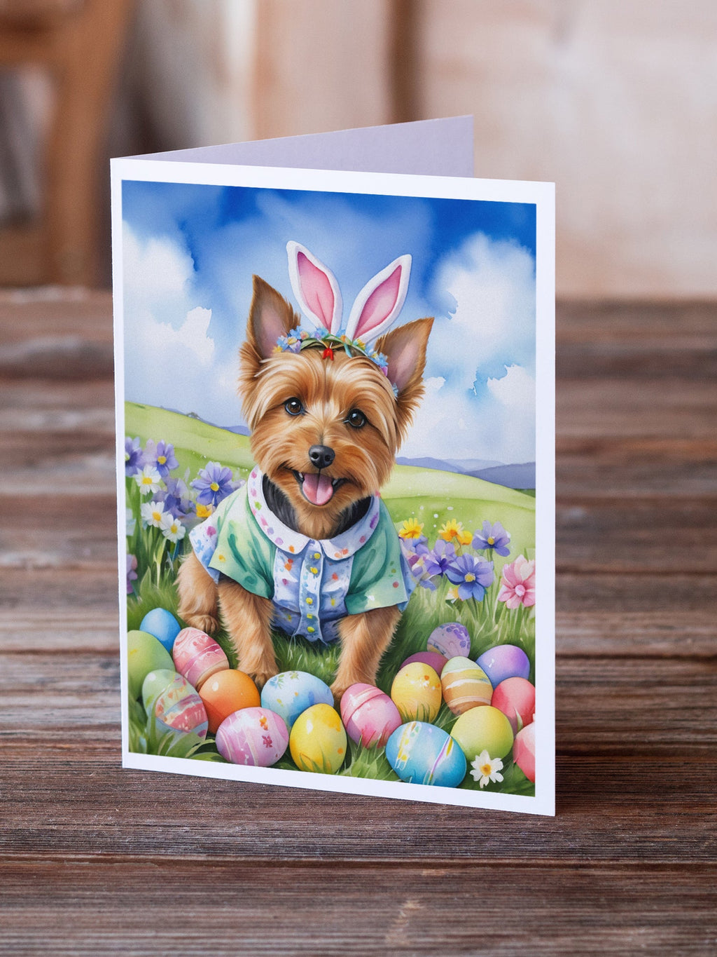 Australian Terrier Easter Egg Hunt Greeting Cards Pack of 8 Blank Cards with Envelopes Whimsical A7 Size 5x7