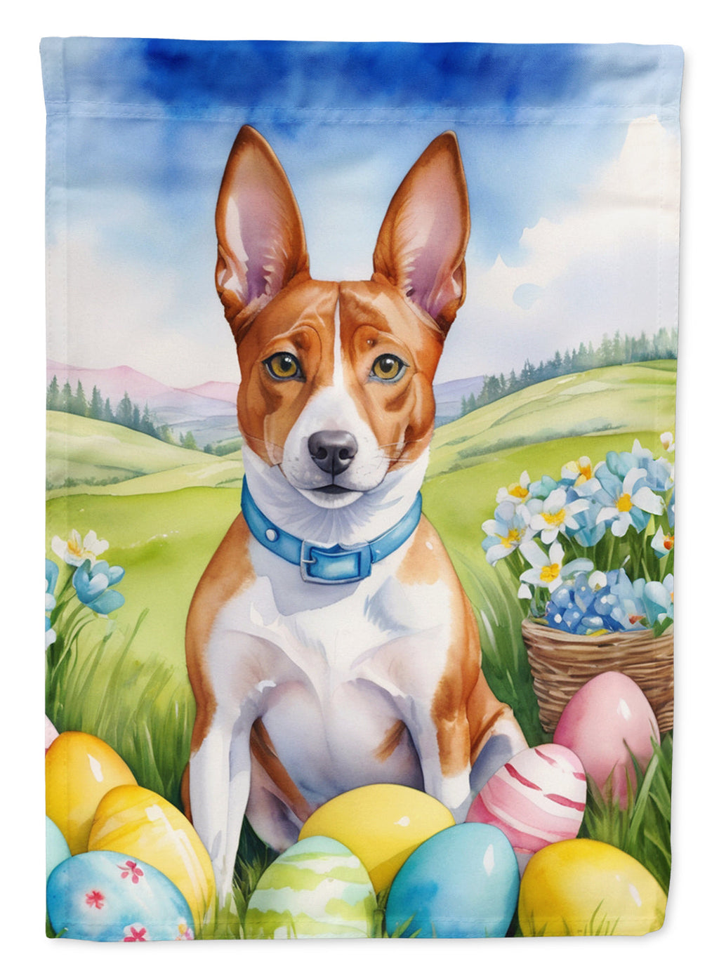 Basenji Easter Egg Hunt House Flag 28x40 Porch Sleeve Pole Decorative Outside Yard Banner Artwork Wall Hanging, Polyester