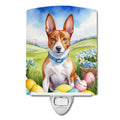 Basenji Easter Egg Hunt Ceramic Night Light Compact, UL-Certified, Ideal for Bedroom, Bathroom, Nursery, Hallway, Kitchen, 6x4x3, Multicolor