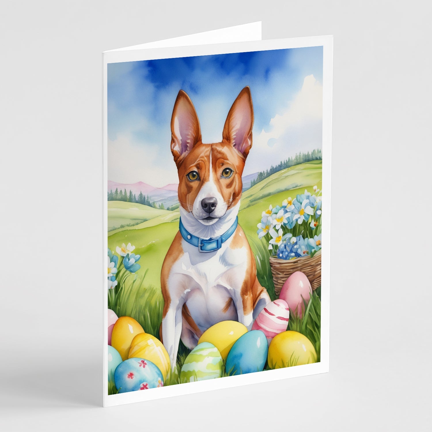Basenji Easter Egg Hunt Greeting Cards Pack of 8 Blank Cards with Envelopes Whimsical A7 Size 5x7