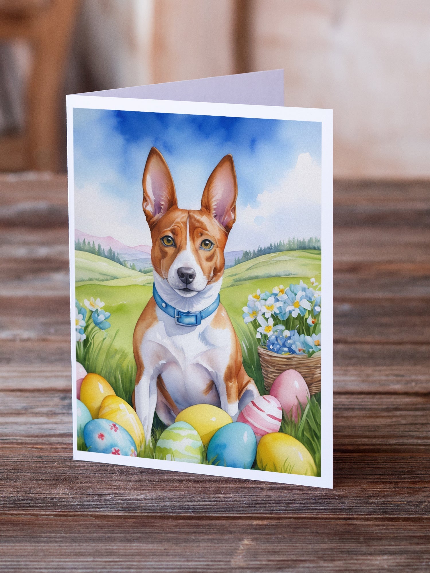 Basenji Easter Egg Hunt Greeting Cards Pack of 8 Blank Cards with Envelopes Whimsical A7 Size 5x7