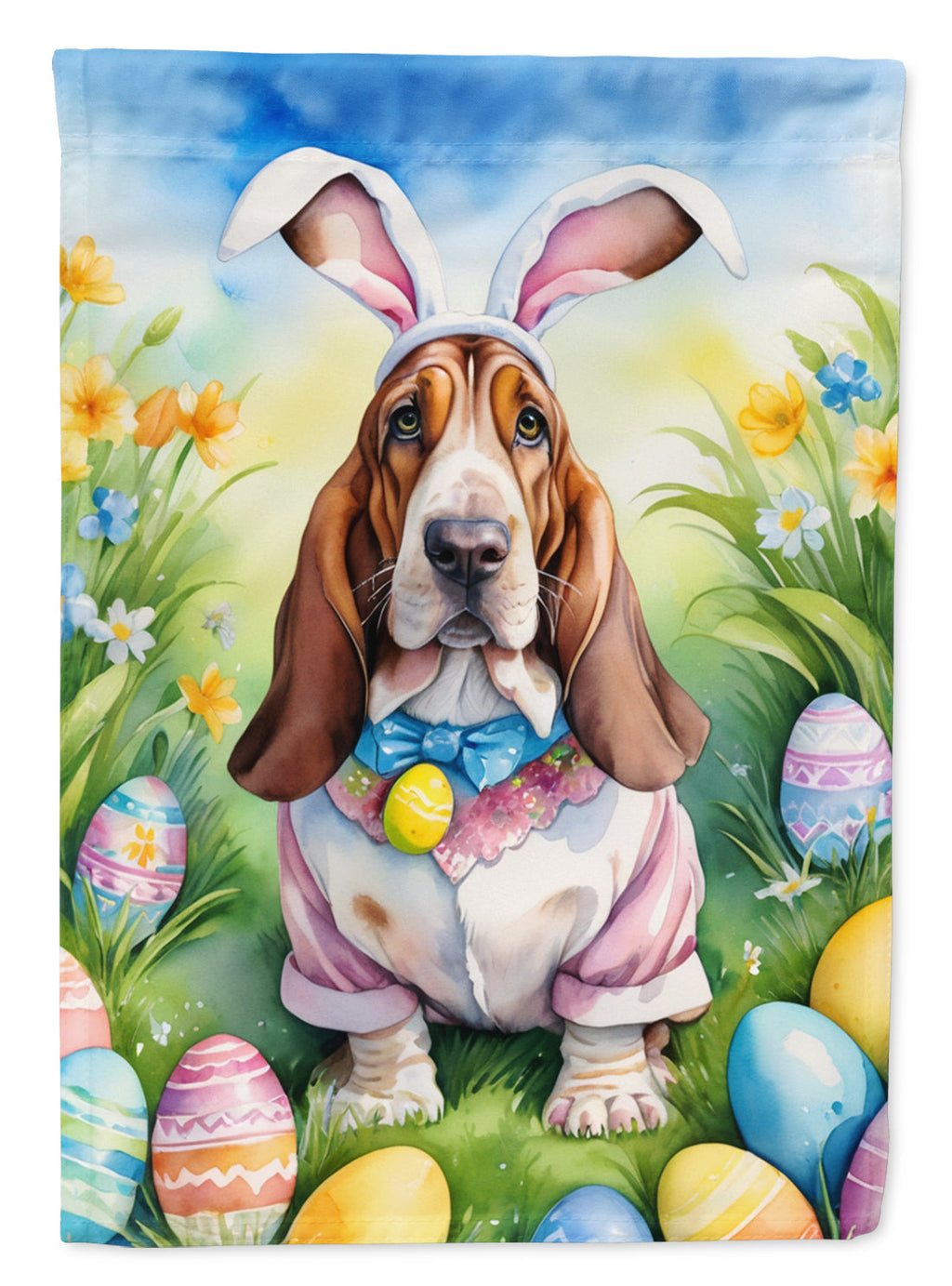 Basset Hound Easter Egg Hunt House Flag 28x40 Porch Sleeve Pole Decorative Outside Yard Banner Artwork Wall Hanging, Polyester