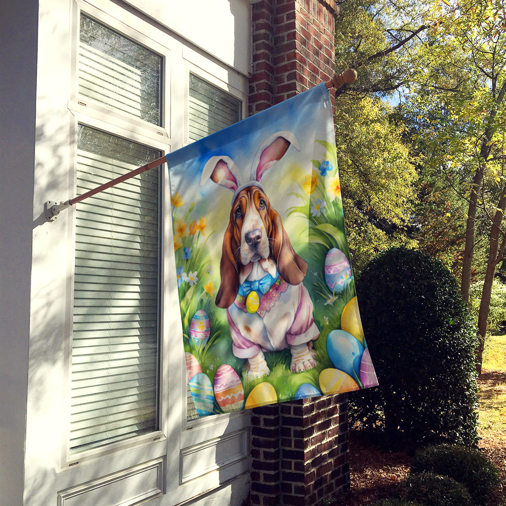 Basset Hound Easter Egg Hunt House Flag 28x40 Porch Sleeve Pole Decorative Outside Yard Banner Artwork Wall Hanging, Polyester