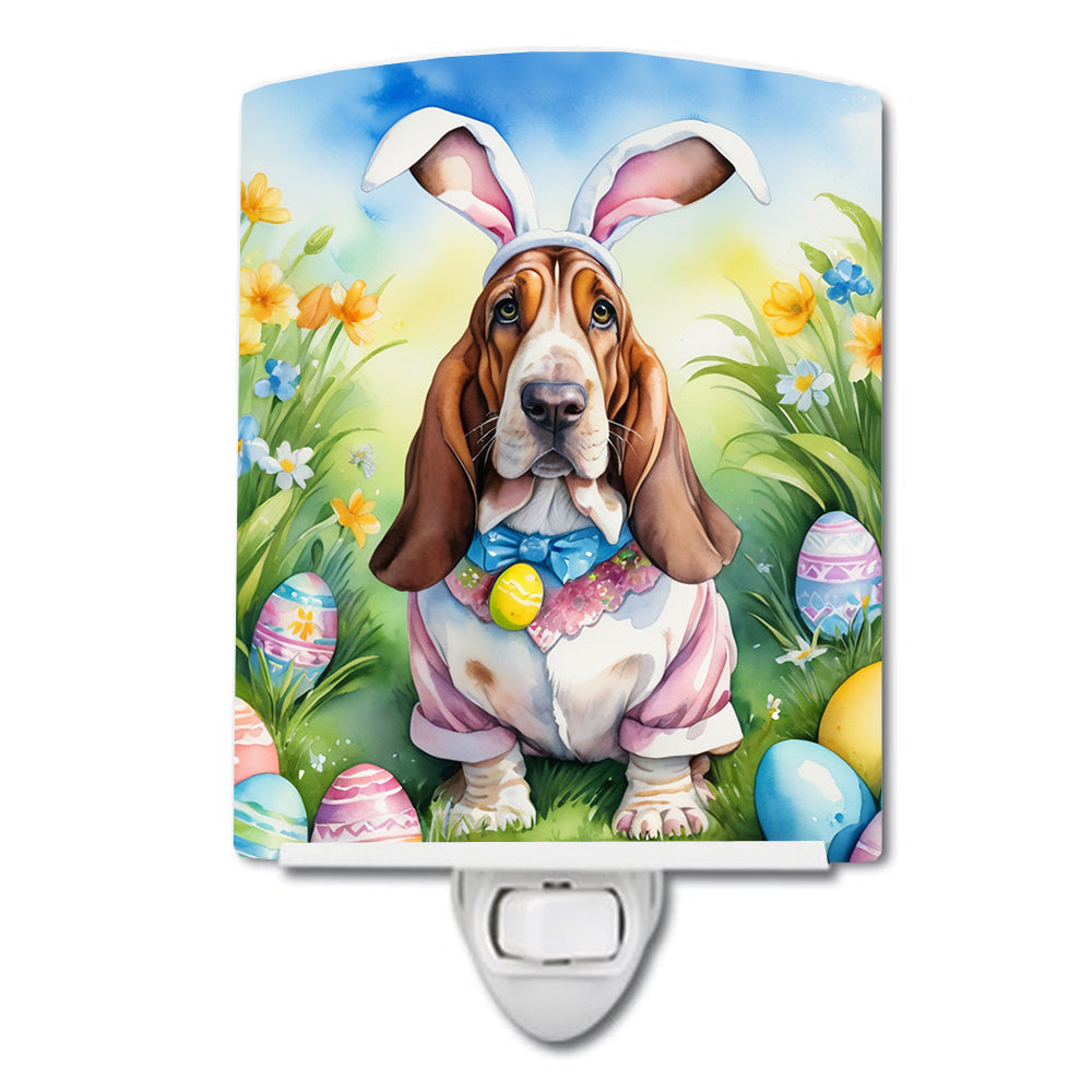 Basset Hound Easter Egg Hunt Ceramic Night Light Compact, UL-Certified, Ideal for Bedroom, Bathroom, Nursery, Hallway, Kitchen, 6x4x3, Multicolor