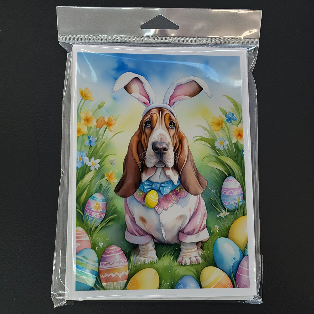 Basset Hound Easter Egg Hunt Greeting Cards Pack of 8 Blank Cards with Envelopes Whimsical A7 Size 5x7