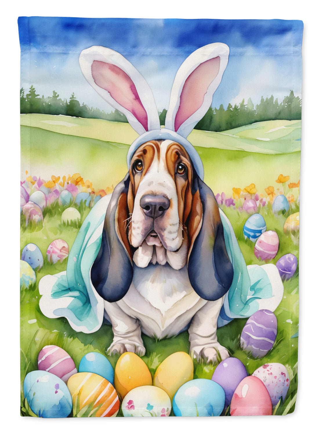 Basset Hound Easter Egg Hunt House Flag 28x40 Porch Sleeve Pole Decorative Outside Yard Banner Artwork Wall Hanging, Polyester