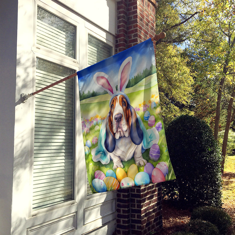 Basset Hound Easter Egg Hunt House Flag 28x40 Porch Sleeve Pole Decorative Outside Yard Banner Artwork Wall Hanging, Polyester