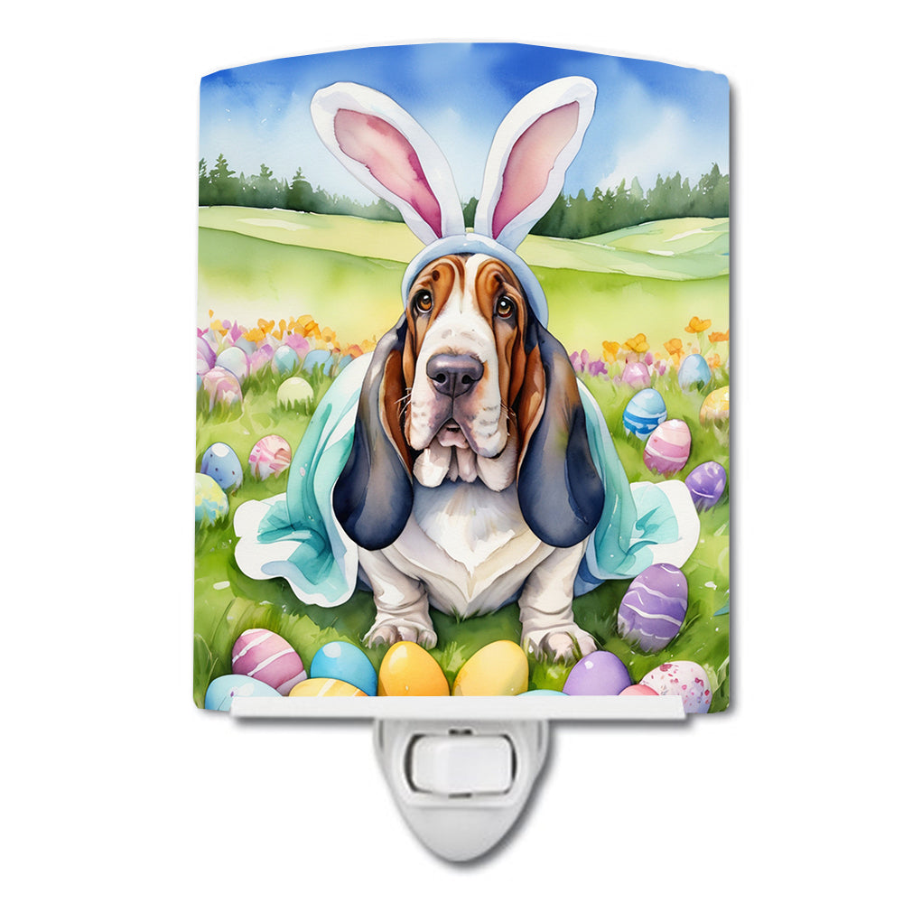Basset Hound Easter Egg Hunt Ceramic Night Light Compact, UL-Certified, Ideal for Bedroom, Bathroom, Nursery, Hallway, Kitchen, 6x4x3, Multicolor