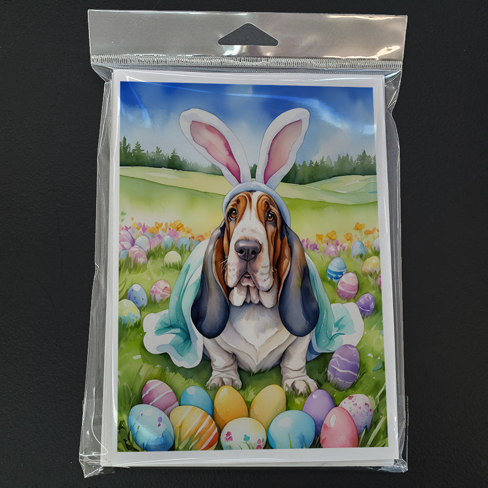 Basset Hound Easter Egg Hunt Greeting Cards Pack of 8 Blank Cards with Envelopes Whimsical A7 Size 5x7