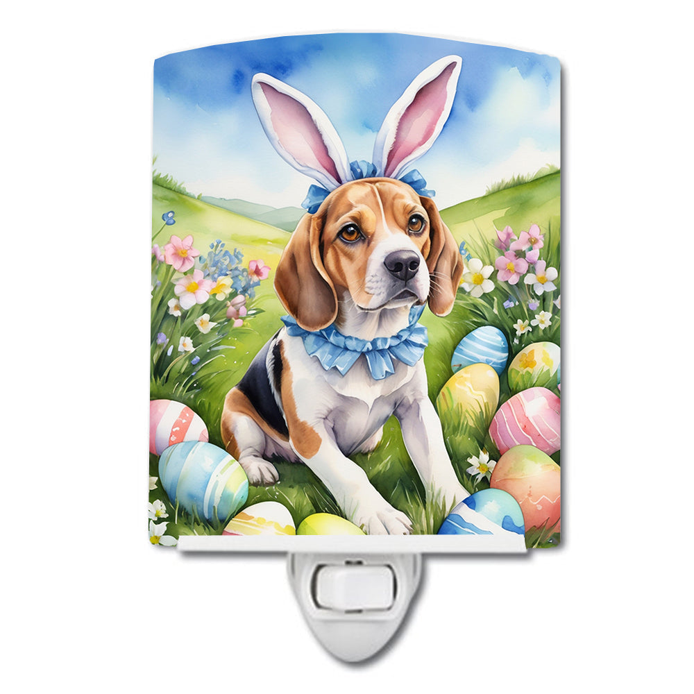 Beagle Easter Egg Hunt Ceramic Night Light Compact, UL-Certified, Ideal for Bedroom, Bathroom, Nursery, Hallway, Kitchen, 6x4x3, Multicolor