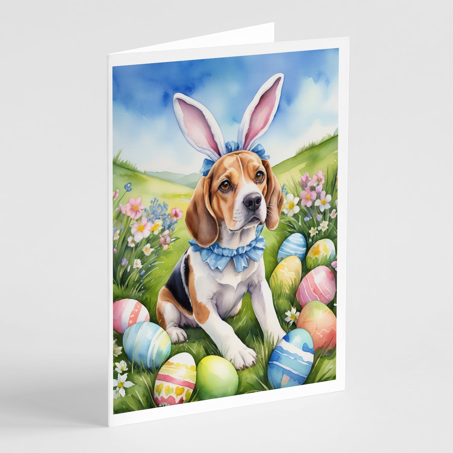 Beagle Easter Egg Hunt Greeting Cards Pack of 8 Blank Cards with Envelopes Whimsical A7 Size 5x7