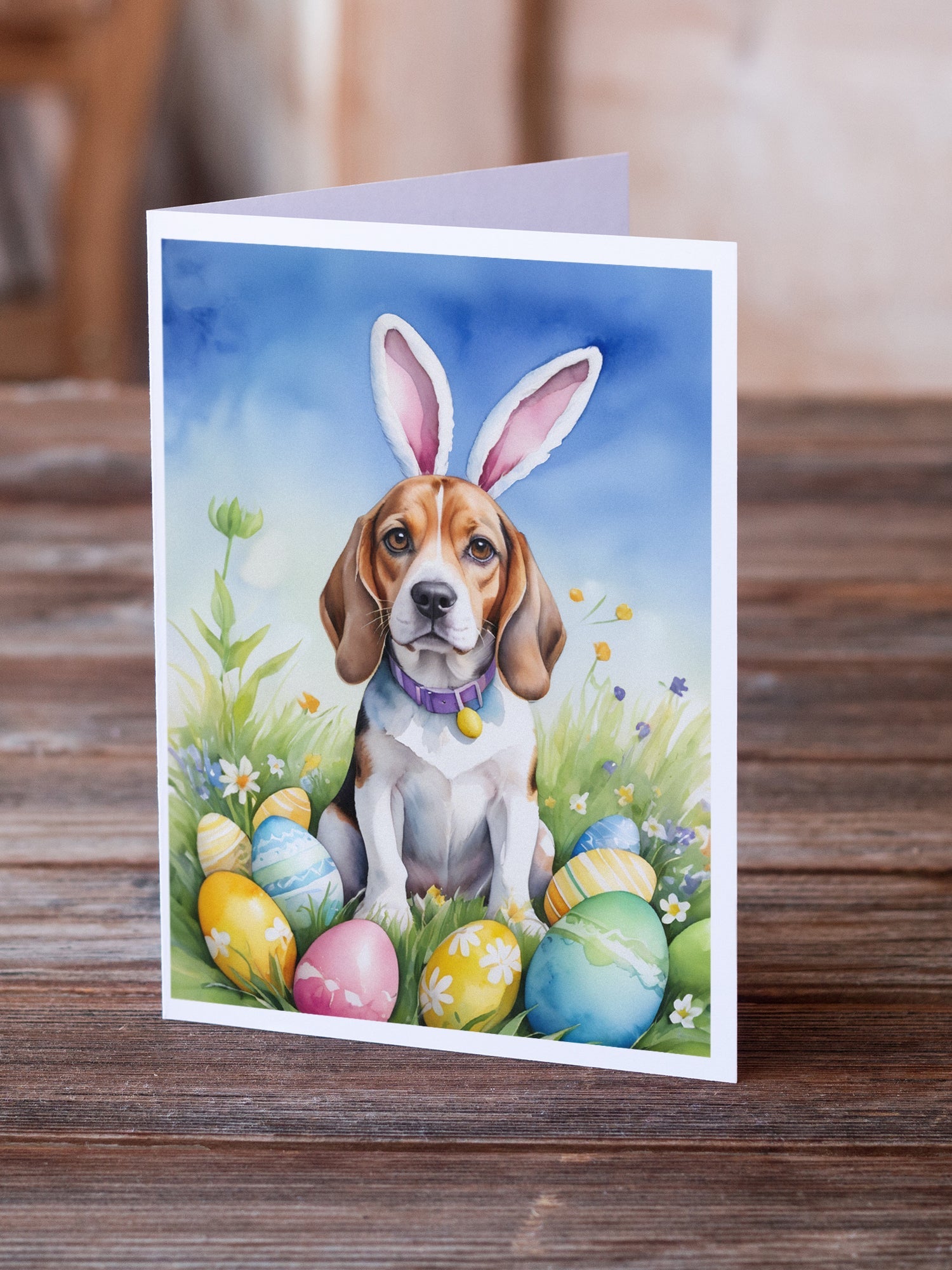 Beagle Easter Egg Hunt Greeting Cards Pack of 8 Blank Cards with Envelopes Whimsical A7 Size 5x7