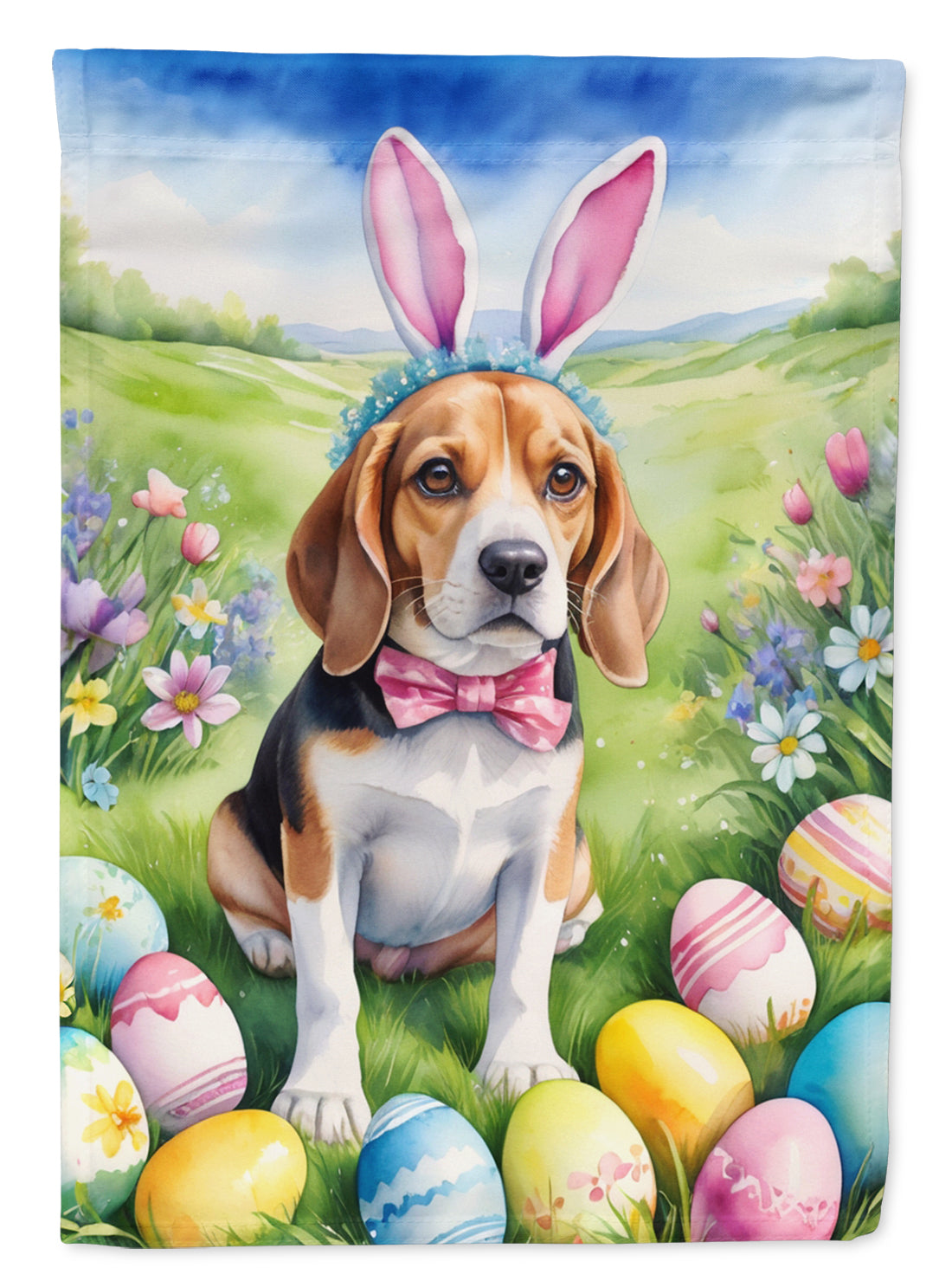 Beagle Easter Egg Hunt House Flag 28x40 Porch Sleeve Pole Decorative Outside Yard Banner Artwork Wall Hanging, Polyester