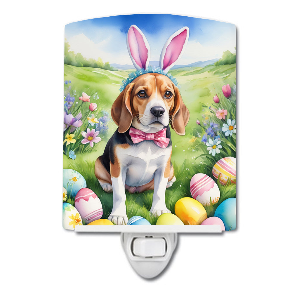 Beagle Easter Egg Hunt Ceramic Night Light Compact, UL-Certified, Ideal for Bedroom, Bathroom, Nursery, Hallway, Kitchen, 6x4x3, Multicolor