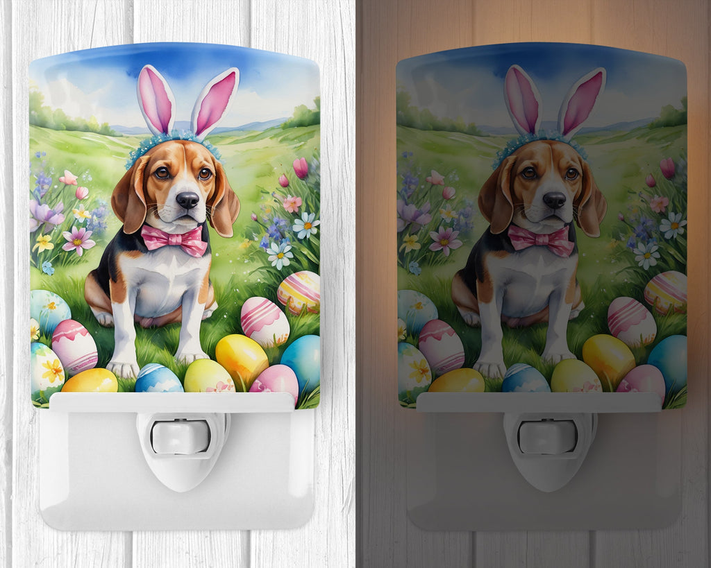 Beagle Easter Egg Hunt Ceramic Night Light Compact, UL-Certified, Ideal for Bedroom, Bathroom, Nursery, Hallway, Kitchen, 6x4x3, Multicolor