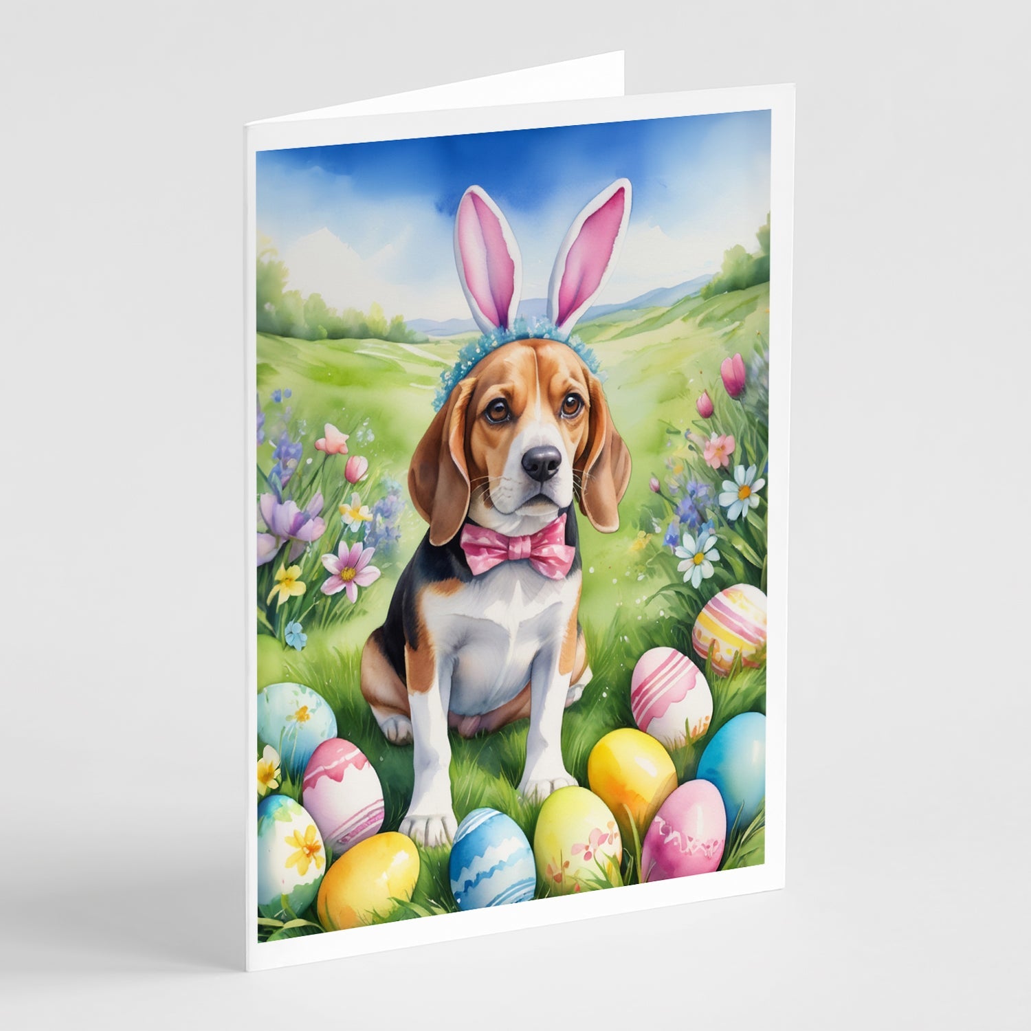 Beagle Easter Egg Hunt Greeting Cards Pack of 8 Blank Cards with Envelopes Whimsical A7 Size 5x7
