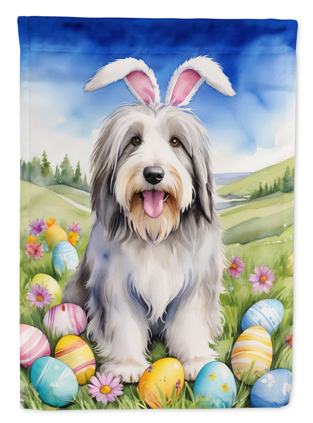 Bearded Collie Easter Egg Hunt House Flag 28x40 Porch Sleeve Pole Decorative Outside Yard Banner Artwork Wall Hanging, Polyester
