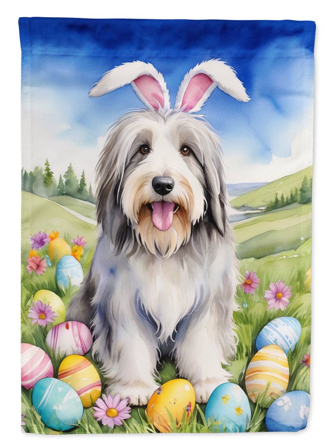 Bearded Collie Easter Egg Hunt House Flag 28x40 Porch Sleeve Pole Decorative Outside Yard Banner Artwork Wall Hanging, Polyester