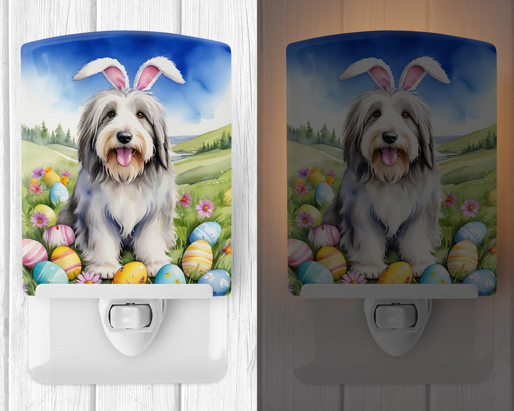Bearded Collie Easter Egg Hunt Ceramic Night Light Compact, UL-Certified, Ideal for Bedroom, Bathroom, Nursery, Hallway, Kitchen, 6x4x3, Multicolor