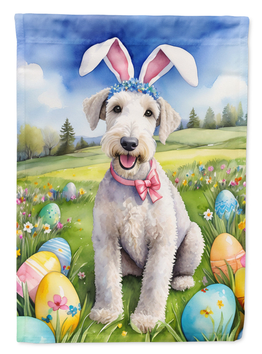 Bedlington Terrier Easter Egg Hunt House Flag 28x40 Porch Sleeve Pole Decorative Outside Yard Banner Artwork Wall Hanging, Polyester
