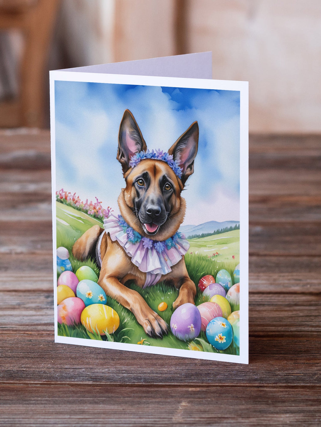 Belgian Malinois Easter Egg Hunt Greeting Cards Pack of 8 Blank Cards with Envelopes Whimsical A7 Size 5x7