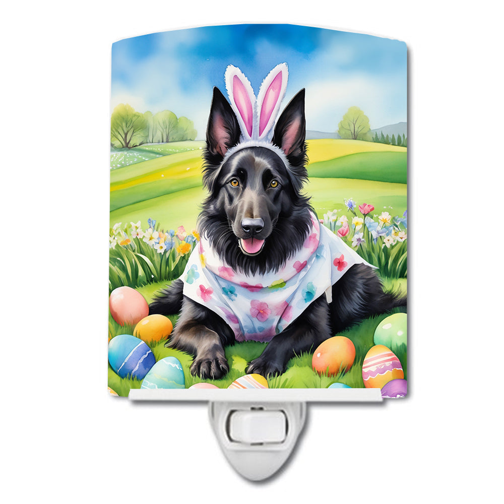 Belgian Sheepdog Easter Egg Hunt Ceramic Night Light Compact, UL-Certified, Ideal for Bedroom, Bathroom, Nursery, Hallway, Kitchen, 6x4x3, Multicolor
