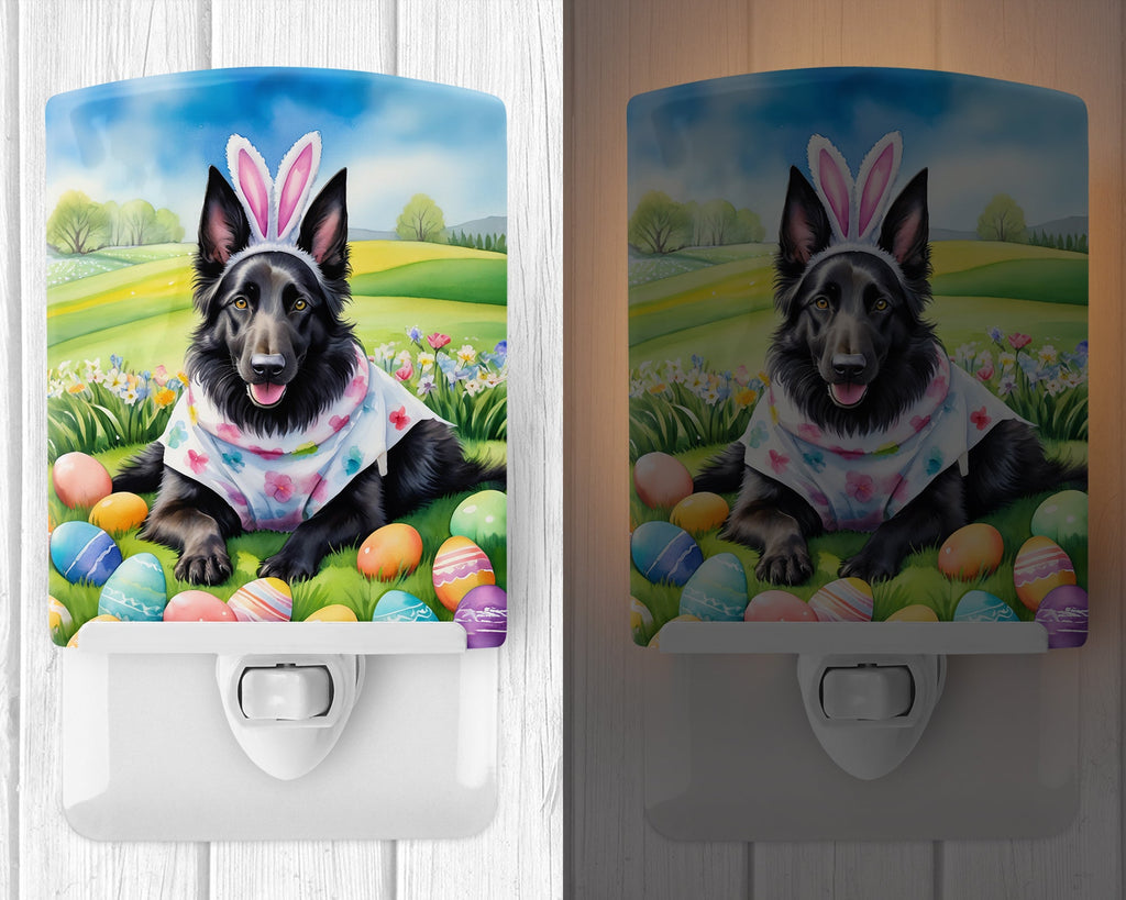 Belgian Sheepdog Easter Egg Hunt Ceramic Night Light Compact, UL-Certified, Ideal for Bedroom, Bathroom, Nursery, Hallway, Kitchen, 6x4x3, Multicolor