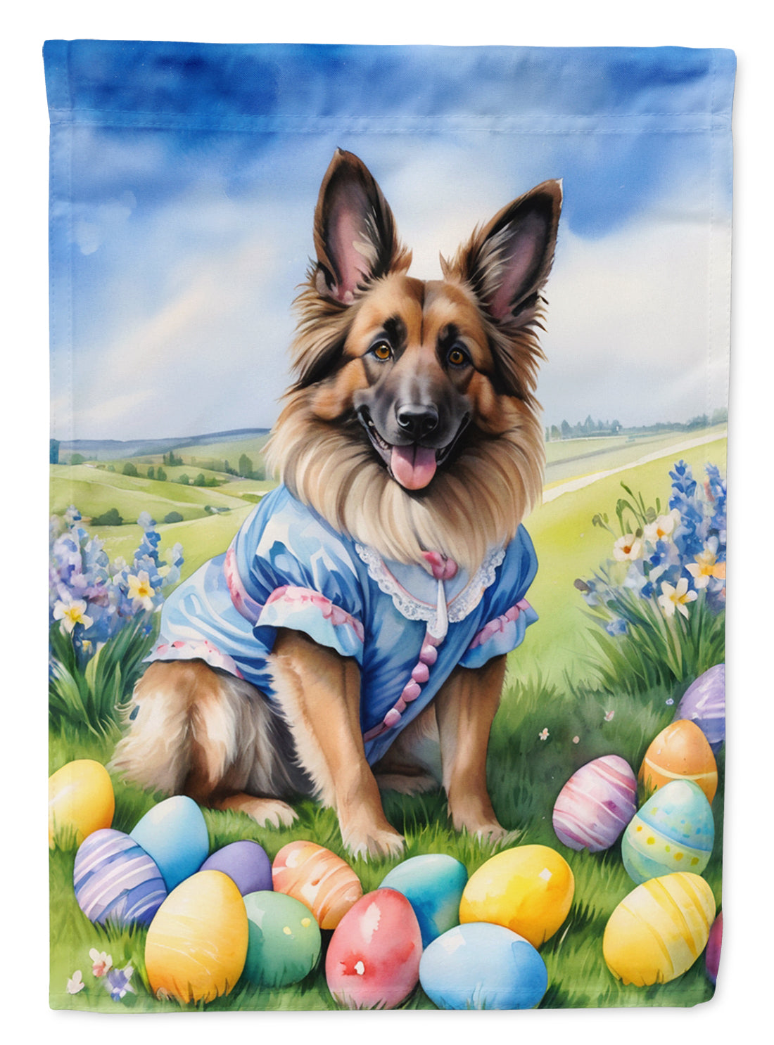 Belgian Tervuren Easter Egg Hunt House Flag 28x40 Porch Sleeve Pole Decorative Outside Yard Banner Artwork Wall Hanging, Polyester